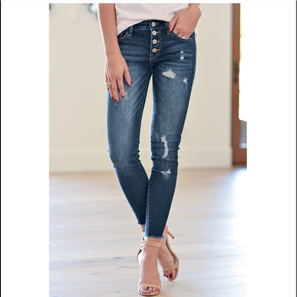 Kancan distressed button up jeans